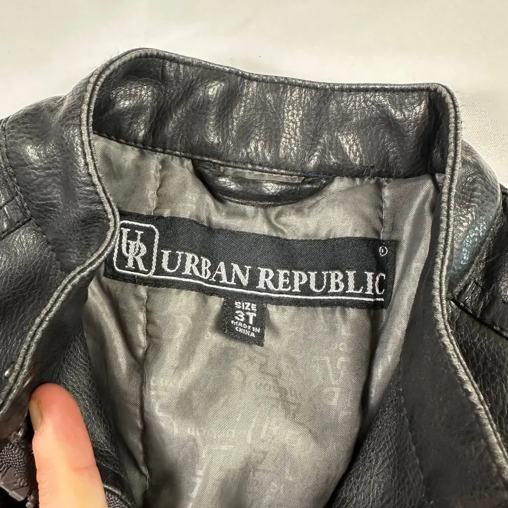 Urban Republic Gender Neutral Black Faux Leather Moto Jacket Sz 3T